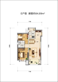 首钢·柒里风华2室2厅1厨1卫建面84.89㎡