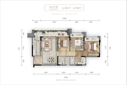 金科美的新天宸3室2厅1厨2卫建面93.00㎡