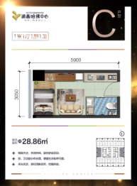 涌鑫哈佛中心1室1厅1厨1卫建面28.69㎡