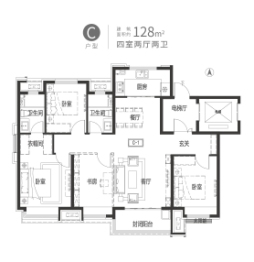 鲁商中央公馆二期4室2厅1厨2卫建面128.00㎡