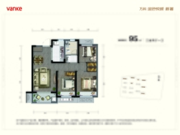 万科金色悦城新著3室2厅1厨1卫建面95.00㎡