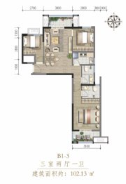 财富公馆3室2厅1厨2卫建面102.13㎡