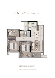 宝龙融信新世邸3室2厅1厨1卫建面89.00㎡