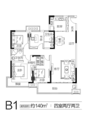 恒达君御府4室2厅1厨2卫建面140.00㎡