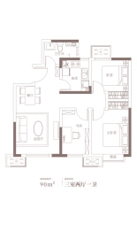 中交香颂3室2厅1厨1卫建面90.00㎡