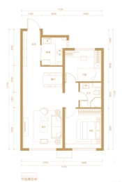 保利公园壹号2室2厅1厨1卫建面89.00㎡