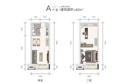 合景天汇广场2室2厅1厨1卫建面42.00㎡