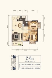 轨道御水悦居3室2厅1厨1卫建面97.45㎡