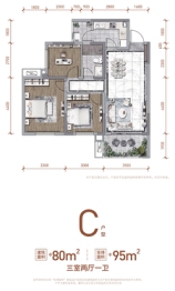 中粮天府智慧城3室2厅1厨1卫建面80.00㎡