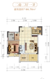 大众名邸2室2厅1厨1卫建面66.76㎡