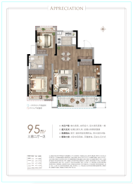 中南印象3室2厅1厨1卫建面95.00㎡