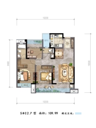 当代·中兴悦城3室2厅1厨2卫建面109.00㎡