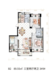 中融·天玺3室2厅1厨2卫建面89.55㎡