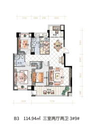 中融·天玺3室2厅1厨2卫建面114.94㎡