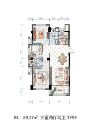中融·天玺3室2厅1厨2卫建面89.27㎡