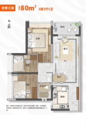 万科金色里程3室2厅1厨1卫建面80.00㎡