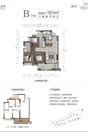 金科集美江山3室2厅1厨2卫建面101.00㎡