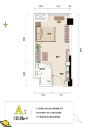 长房云西府向上公寓1室1厅1厨1卫建面32.09㎡