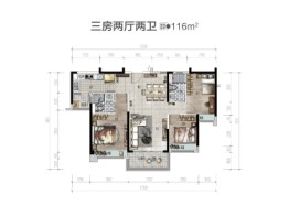 美的未来中心丨海棠公馆3室2厅1厨2卫建面116.00㎡