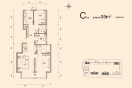 金地·都会风华3室2厅1厨2卫建面98.00㎡