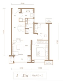 融创观澜壹號2室2厅1厨1卫建面81.00㎡