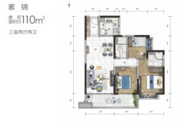 碧桂园·时代城3室2厅1厨2卫建面110.00㎡