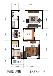 承德·现代城2室2厅1厨1卫建面88.73㎡