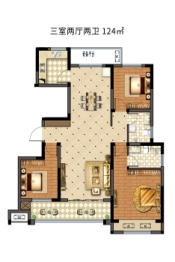 万盛荣城3室2厅1厨2卫建面124.00㎡