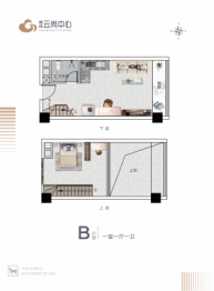 翰林云尚中心1室1厅1厨1卫建面36.56㎡