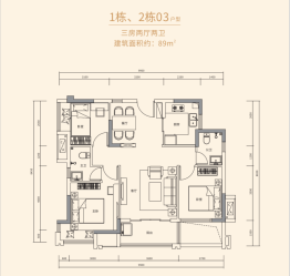 远南曦湾邸3室2厅1厨2卫建面89.00㎡