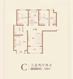 银杏雅苑3室2厅1厨2卫建面124.00㎡