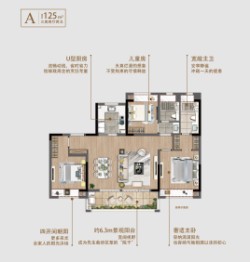 朗诗乐府3室2厅1厨2卫建面125.00㎡