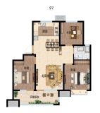 青岛佳诺华国际医养健康小镇3室2厅1卫97㎡户型