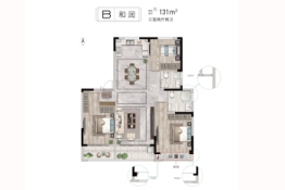 时润蓝湾3室2厅1厨2卫建面131.00㎡