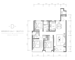 融创都会中心3室2厅1厨2卫建面126.00㎡