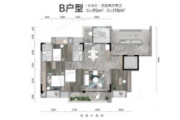 碧桂园未来城市4室2厅1厨2卫建面115.00㎡