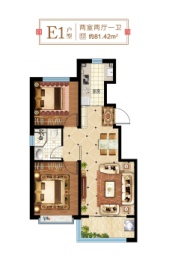 书香雅居2室2厅1厨2卫建面81.42㎡