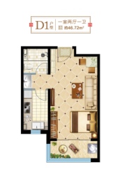 书香雅居1室2厅1厨1卫建面48.72㎡