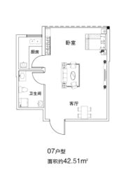 国贸中心1室2厅1厨1卫建面42.51㎡