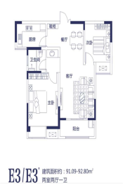 金域蓝湾2室2厅1厨1卫建面91.09㎡