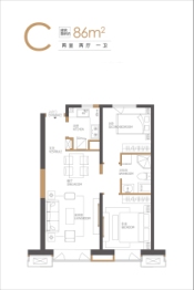 复地壹号湾2室2厅1厨1卫建面86.00㎡