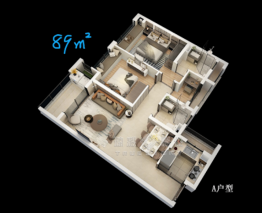 东亚怡和嘉苑3室2厅1厨1卫建面89.00㎡