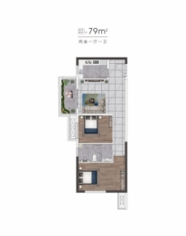 升龙御玺2室1厅1厨1卫建面79.00㎡