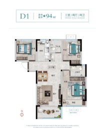 浩创·梧桐茗筑3室2厅1厨2卫建面94.00㎡