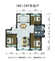 益格·麟悦府3室2厅1厨2卫建面119.00㎡