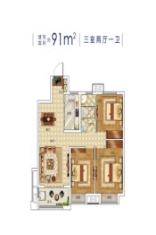 孔雀城时代北宸3室2厅1厨1卫建面1.00㎡