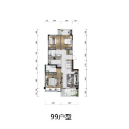 禹洲嘉誉山河3室2厅1厨2卫建面99.00㎡