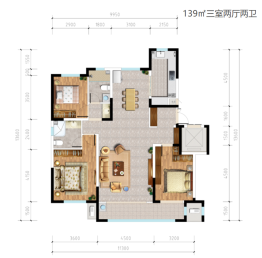 宁夏中房永悦府3室2厅1厨2卫建面139.00㎡