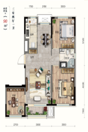 世茂国风盛京3室2厅1厨1卫建面90.00㎡