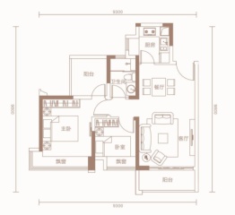 颐安天朗名庭2室1厅1厨1卫建面76.00㎡